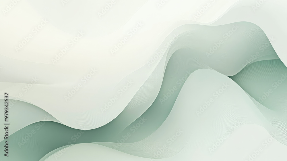 Obraz premium A calming gradient background blending from pastel green to light gray, featuring dynamic, smooth lines and abstract movement across the image.