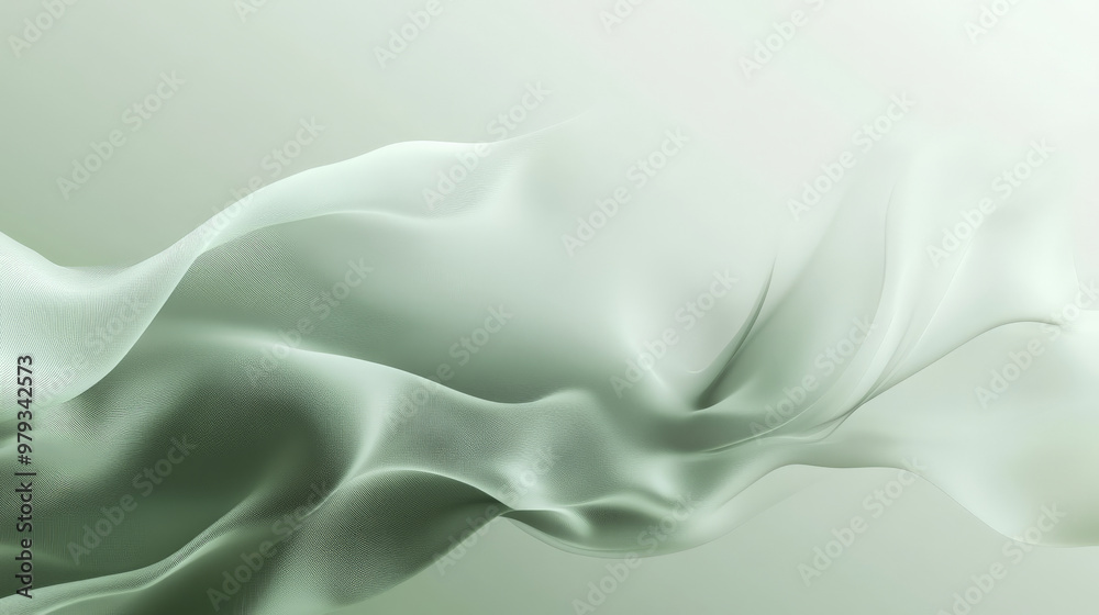 Obraz premium A calming gradient background blending from pastel green to light gray, featuring dynamic, smooth lines and abstract movement across the image.