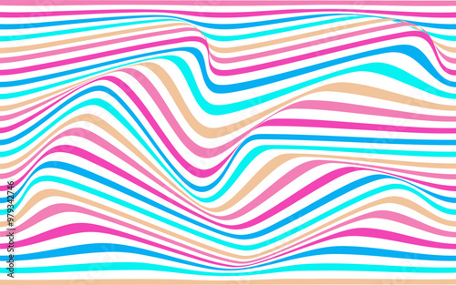 Wavy horizontal stripes in pink, blue, peach, and white. Great for backgrounds, patterns, stationery, textiles, and digital designs.