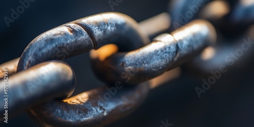 Detailed view of interlocked metallic chain links showing strength and connection with a touch of rust. photo