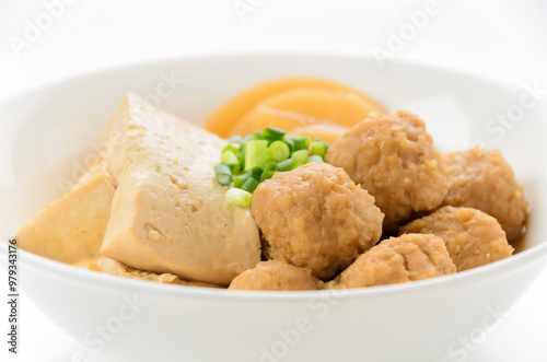 Obraz na płótnie 豆腐と鶏団子の煮物 w salonie