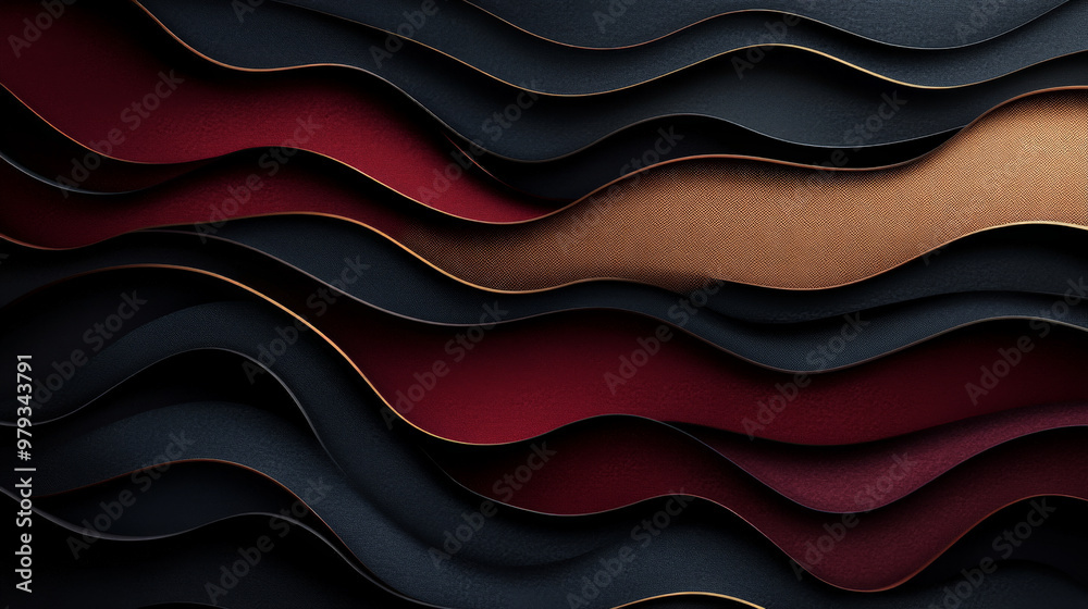 A dark, sophisticated paper cut wave design with layered shapes in black, deep burgundy, and metallic bronze, creating a luxurious, moody background. A dark, sophisticated paper cut wave design with layered shapes in black, deep burgundy, and metallic bronze, creating a luxurious, moody background.