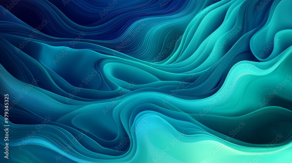 Obraz premium A dynamic gradient abstract background with transitions from bright turquoise to navy blue, featuring energetic flowing lines.