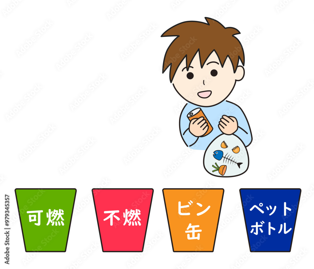 ゴミの分別をする男の子のイラスト Stock ベクター | Adobe Stock