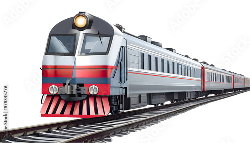 high speed realistic modern train locomotive on railroad. Generative AI.