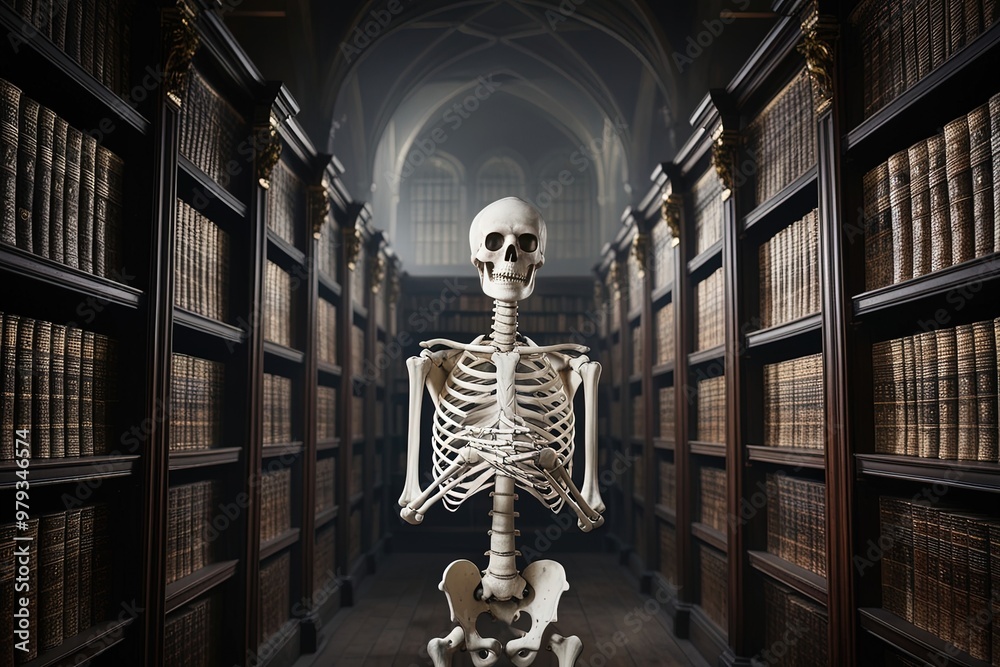 A human skeleton with a serene expression, its bony hands clasped ...