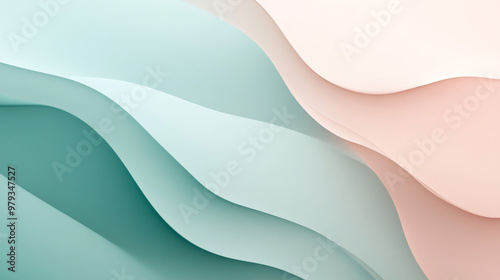 A sleek abstract background in light teal and soft pink, with smooth neumorphic elements casting subtle shadows for a futuristic, minimalist design.