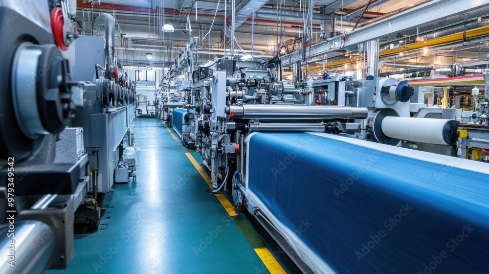 Fototapeta premium In the textile finishing area, fabric is being treated to enhance its texture and durability