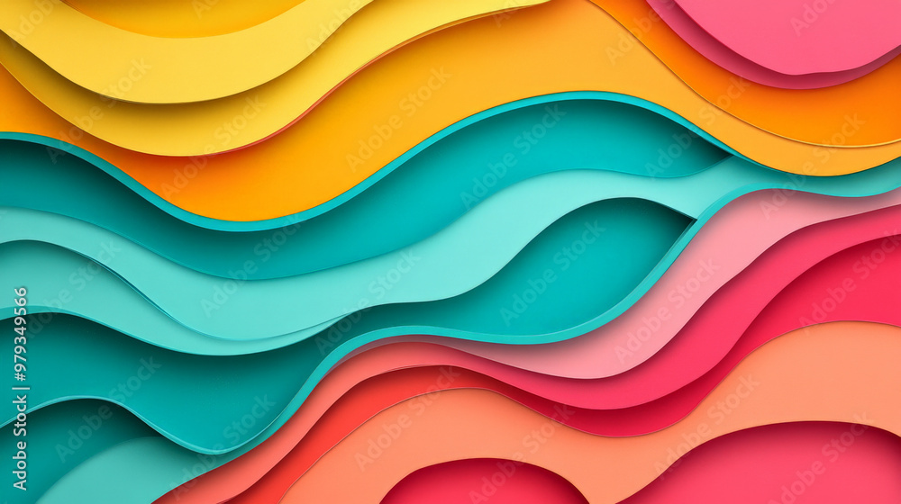 A vibrant, colorful paper cut wave background with wavy shapes in bright coral, teal, and neon yellow, creating a dynamic, playful design. A vibrant, colorful paper cut wave background with wavy shapes in bright coral, teal, and neon yellow, creating a dynamic, playful design.