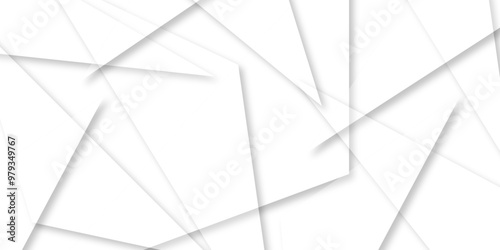Abstract background with liens and triangles shape on white background. White and grey geometric overlapping rectangle pattern Geometric background soft shadows as patten ..White polygon textured