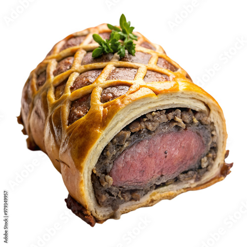 Beef Wellington with mushroom duxelles isolated on transparent background photo