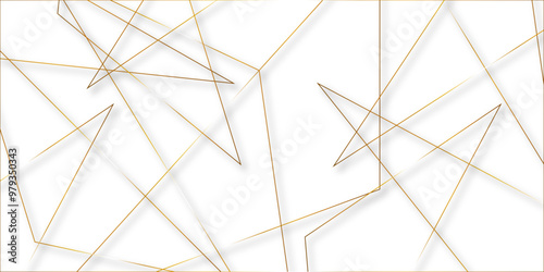 Abstract background with liens and triangles shape on white background. White and golden geometric overlapping rectangle pattern Geometric background soft shadows as patten ..White polygon textured .	