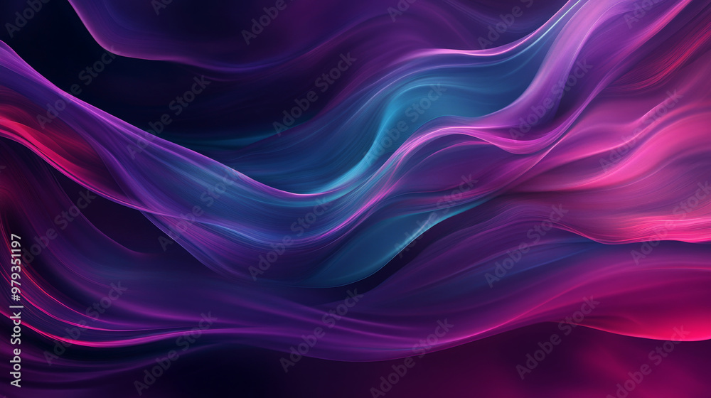 Dynamic, flowing waves of deep purple, teal, and rich magenta form abstract shapes with smooth transitions and light reflections. Dynamic, flowing waves of deep purple, teal, and rich magenta form abstract shapes with smooth transitions and light reflections.