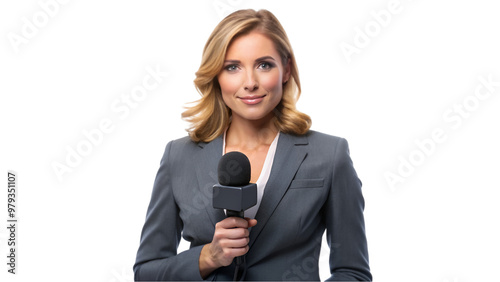 Broadcast journalist reporting news isolated on transparent background photo