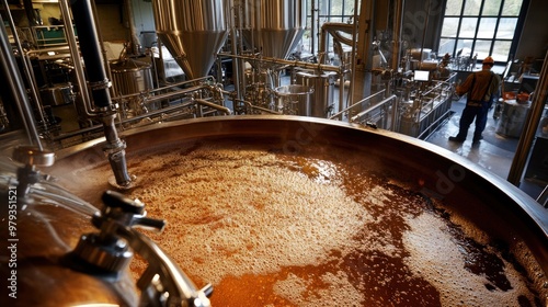 The brewing area features a mash tun and lauter tun, where the beer-making process begins photo