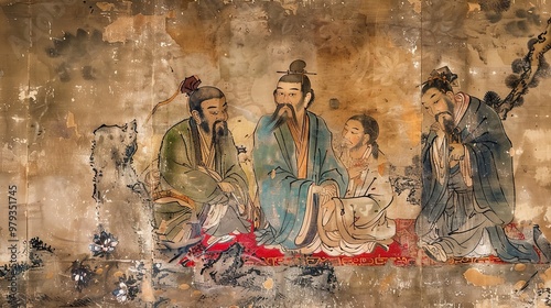 Asian scroll painting wallpaper