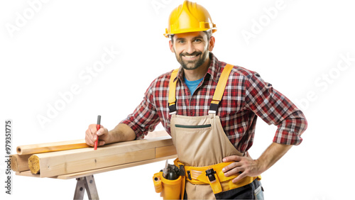 Carpenter with tool belt isolated on transparent background
