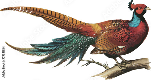 Pheasant bird vector illustration. Versicolor design element