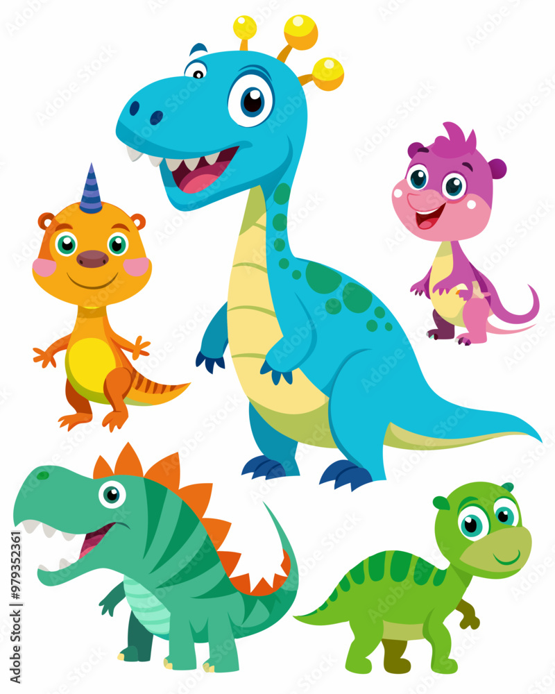 Set of Isolated Various Dinosaurs Cartoon Characters Set of Isolated Various Dinosaurs Cartoon Characters