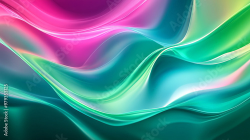 Neon color waves in shades of bright green, hot pink, and electric blue, flowing together in a dynamic, futuristic abstract background.