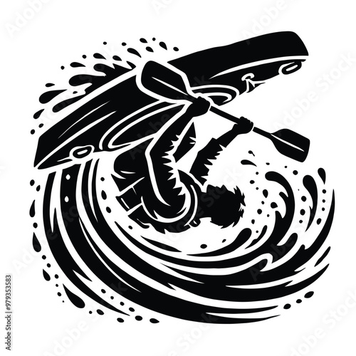 Kayaker Rolling in Rapids