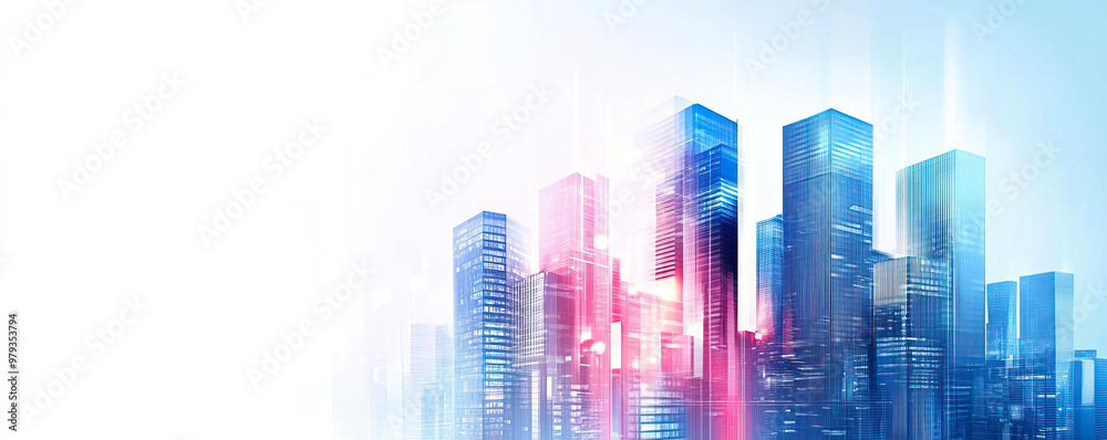 Obraz premium Modern business background with city skyscrapers, space for text