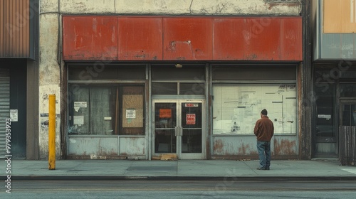 Abandoned Storefront with Man. generative ai illustration.