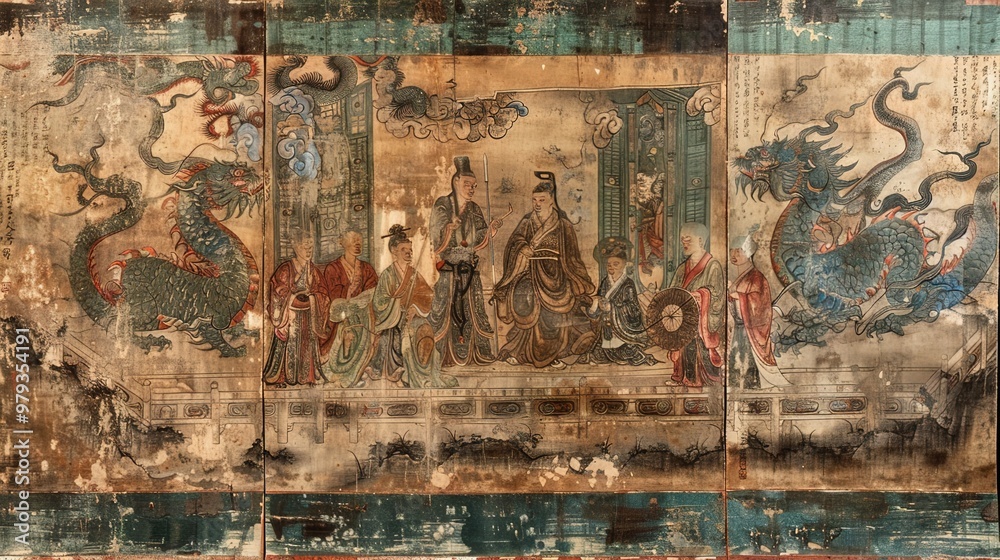 Fototapeta premium Asian scroll painting wallpaper
