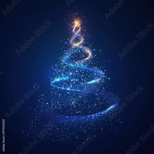 digital glowing tech christmas tree on blue background