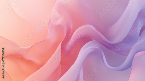 Soft gradient blending pale lavender and coral with dynamic, fluid abstract shapes forming a modern and gentle background. photo