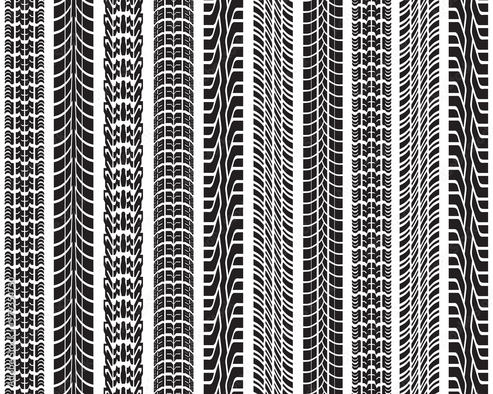 Car wheel prints, seamless patterns Car wheel prints, seamless patterns