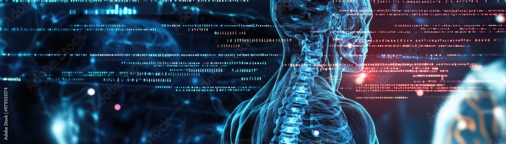 dark background digital x-ray human body holographic scan projection 3D rendering dark background digital x-ray human body holographic scan projection 3D rendering