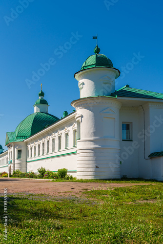 Lodeynoye Pole, Russia, July 9, 2024. Corner tower of the wall of the Holy Trinity Monastery. photo