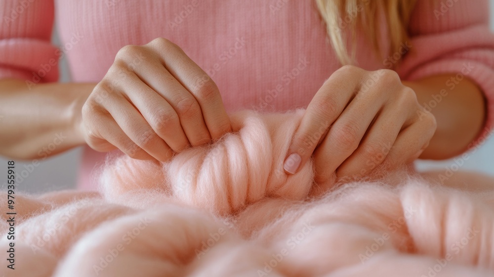A woman is working with yarn on a table, AI A woman is working with yarn on a table, AI