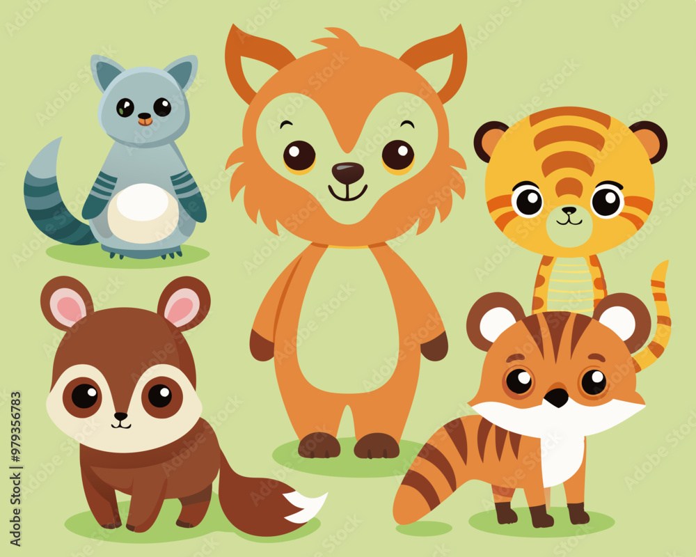 Naklejka premium Set of Isolated Cute Animals