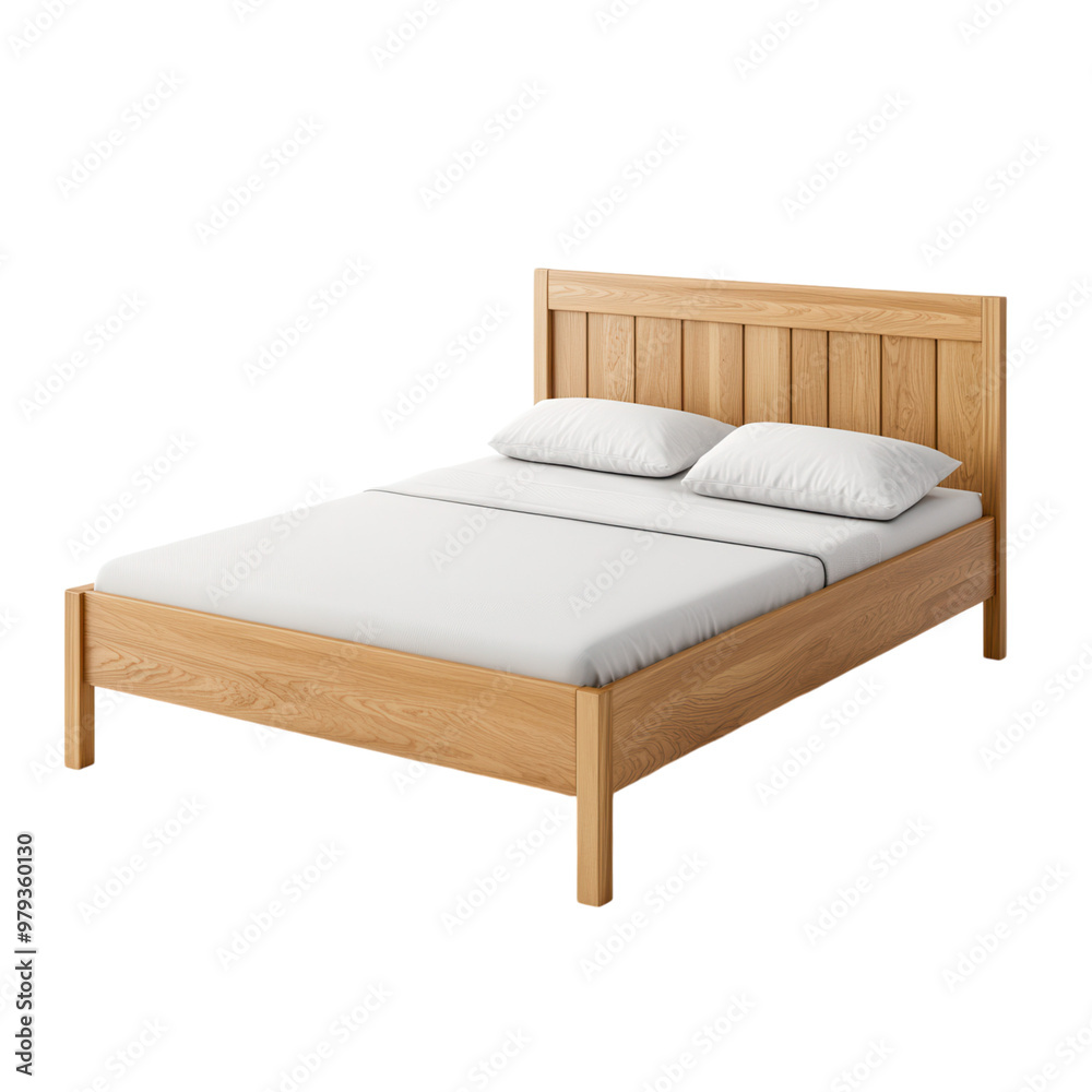 Elegant wooden bed with a simple design, perfect for modern bedrooms. Features a sturdy frame and comfortable mattress. isolated on a transparent background Elegant wooden bed with a simple design, perfect for modern bedrooms. Features a sturdy frame and comfortable mattress. isolated on a transparent background