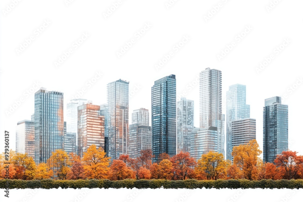 Obraz premium Realistic modern cityscape architecture buildings skyscrapers.