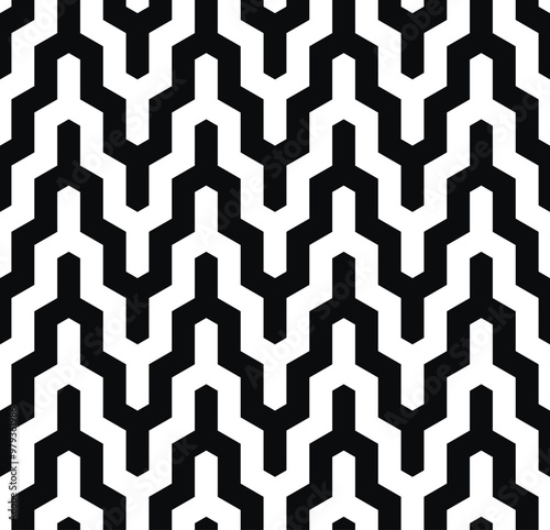 Pattern with dark stripes on light background. Abstract monochrome geometric texture. Stylish vector design with repeating polygons and stripes. Seamless ornament for textile, fabric and wrapping.