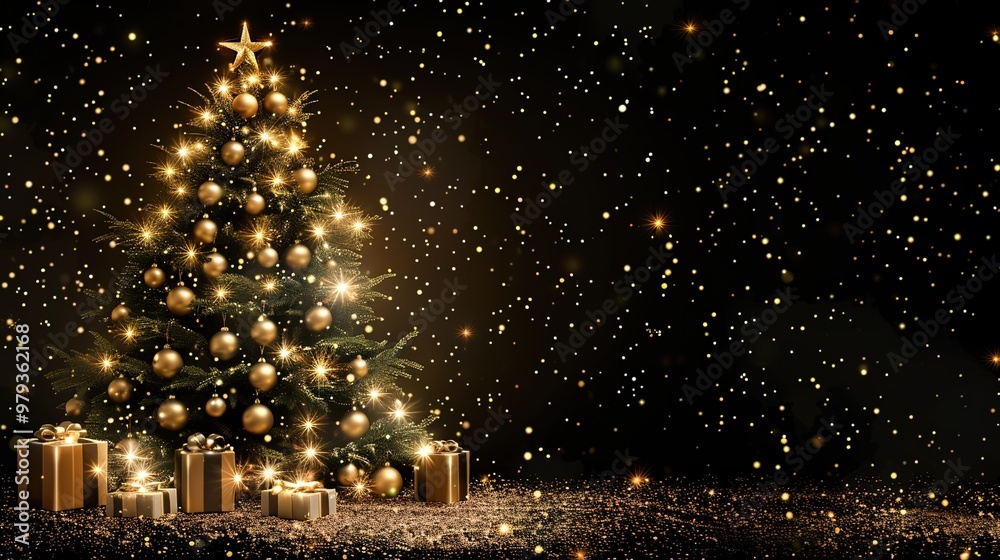 Naklejka premium Christmas tree with sparkling ornament