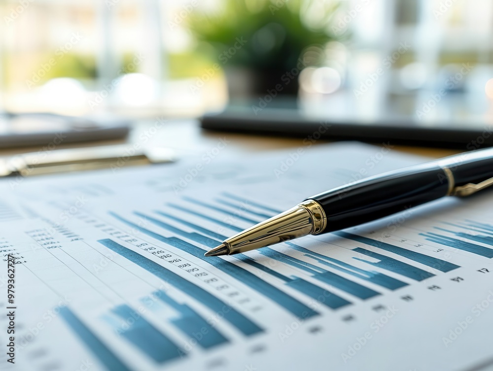 Financial report being reviewed by analysts, detailed charts and graphs, organized desk, sharp focus Financial report being reviewed by analysts, detailed charts and graphs, organized desk, sharp focus