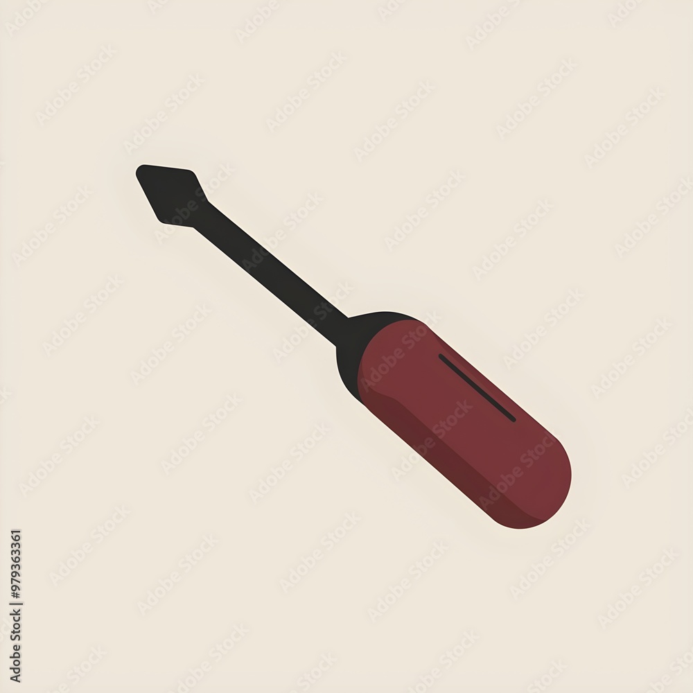 Minimalist 2D Illustration of a Screwdriver in Static Black and Maroon Color Scheme, Modern and Simple Design, Photo Minimalist 2D Illustration of a Screwdriver in Static Black and Maroon Color Scheme, Modern and Simple Design, Photo