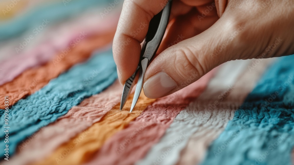A person cutting a piece of fabric with scissors, AI A person cutting a piece of fabric with scissors, AI