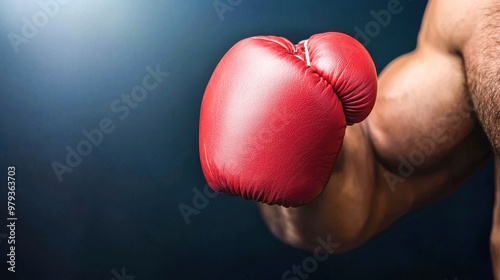 Close-up of a red boxing glove on a strong arm, symbolizing strength, determination, and the spirit of competition in sports. photo