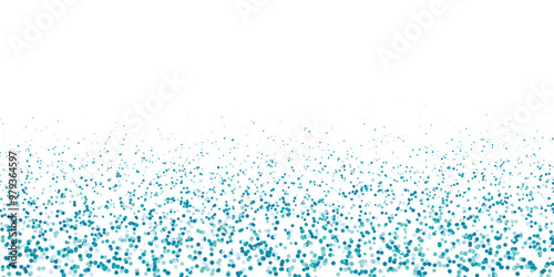 A gradient of scattered turquoise blue polka dots fades into a clean white background. Minimalist abstract pattern footer cover.