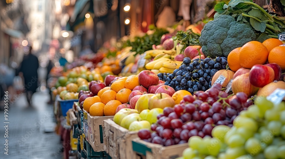 Vibrant Street Market with Fresh Fruits and Vegetables - AI generated ...