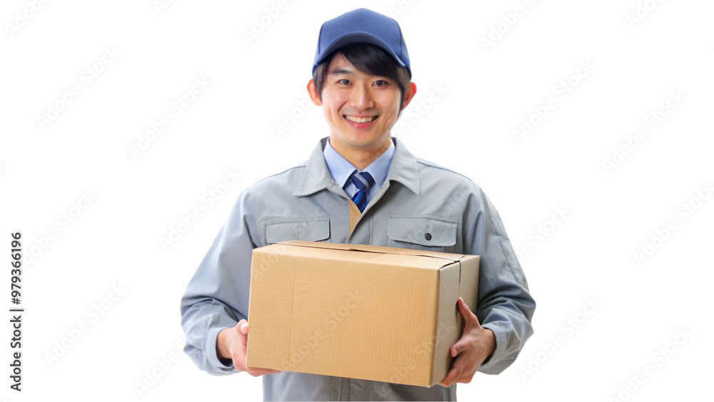 Japanese courier with parcel isolated on transparent background Japanese courier with parcel isolated on transparent background