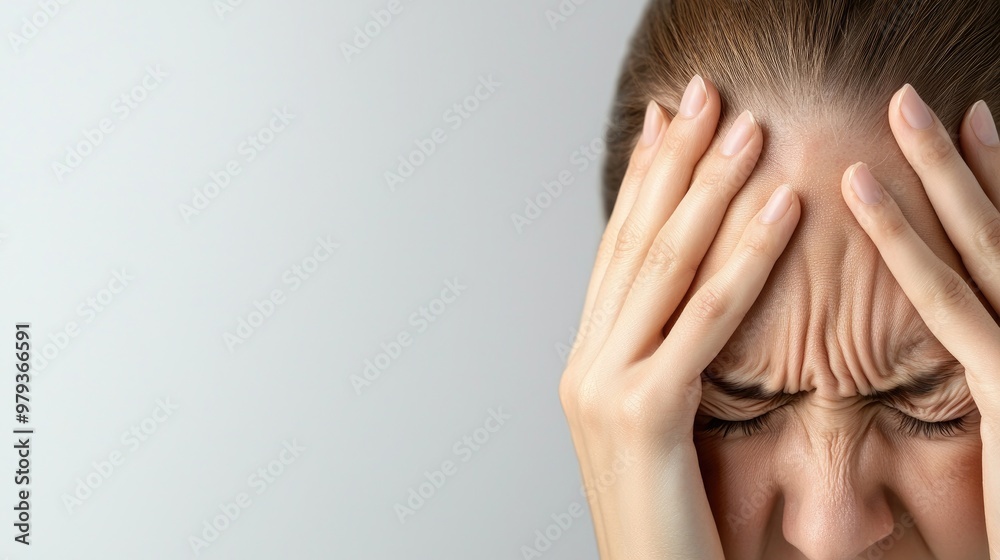 A young woman experiencing stress, holding her head in frustration, conveying emotions of anxiety and mental pressure. A young woman experiencing stress, holding her head in frustration, conveying emotions of anxiety and mental pressure.