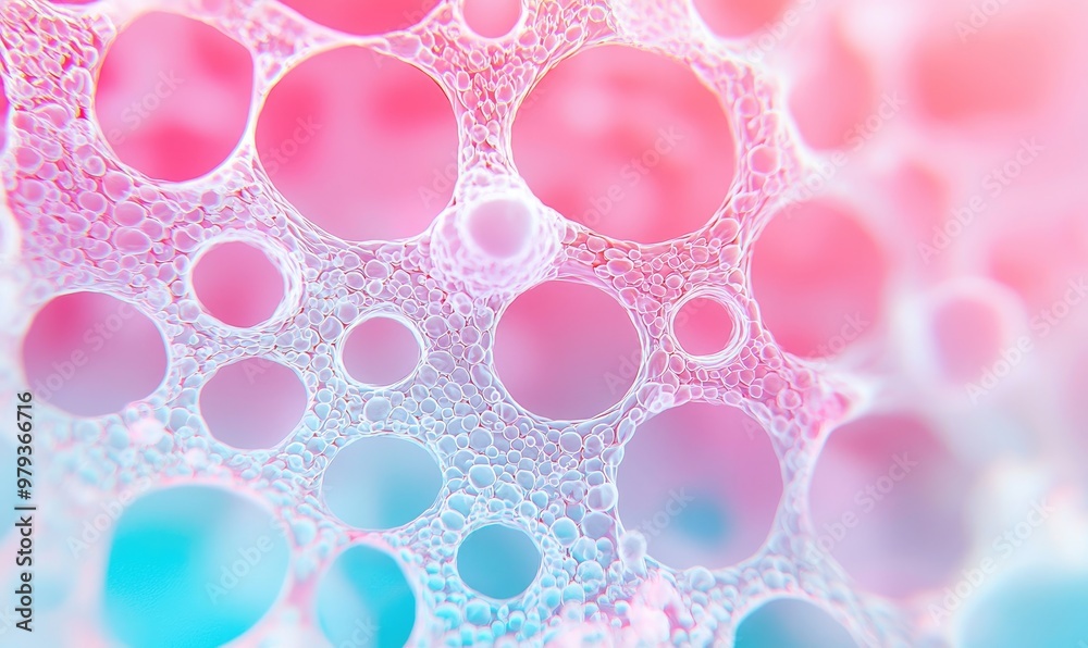 Abstract bubble texture with soft pink and blue hues creating a dreamy background. Perfect for artistic and creative projects.