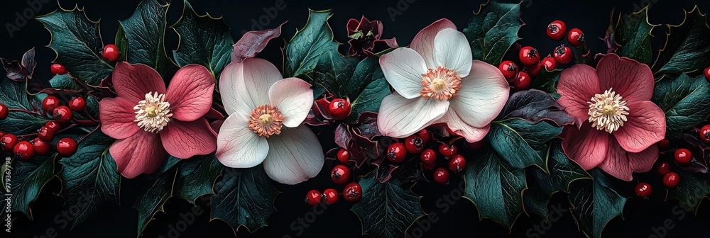 custom made wallpaper toronto digitalAn elegant display features rich red and white Christmas blooms paired with green foliage and bright berries, creating a festive atmosphere perfect for celebrations and seasonal decor