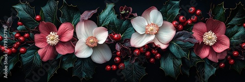 Wallpaper Mural An elegant display features rich red and white Christmas blooms paired with green foliage and bright berries, creating a festive atmosphere perfect for celebrations and seasonal decor Torontodigital.ca